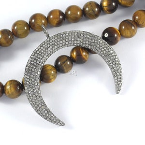 Pave Diamond Moon Pendant Necklace: Sterling Silver Charm Jewelry