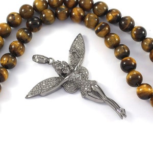 Colgante de ala de ángel con diamantes pavé: collar vintage de plata de ley