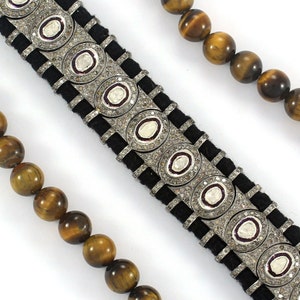 Polki Diamond 925 Silver Bracelet: Black Thread Macramé Friendship Jewelry