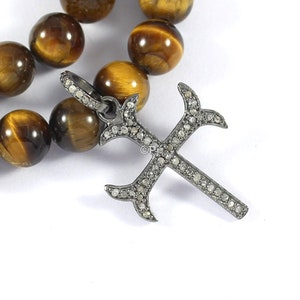 Pave Diamond Cross Pendant Necklace: Sterling Silver Religious Charm