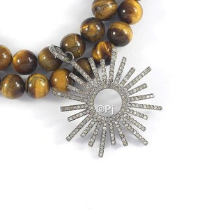 Oxidized Sterling Silver Sun Rays Diamond Pendant - Handmade