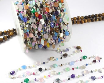 Terço com várias contas de pedras preciosas: Corrente conectora em prata de lei estilo briolette, 3-4 mm