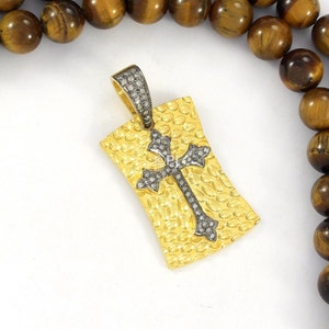 Pave Diamond Cross Pendant: Rose Cut Diamonds, 925 Sterling Silver