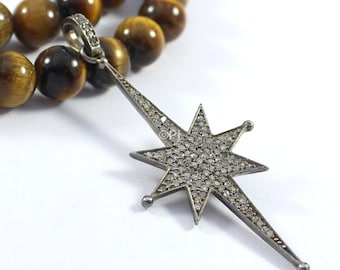 Oxidierte Sterling Silber Diamant Starburst Anhänger Halskette