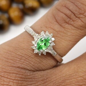 Natural Tsavorite Diamond Ring, Tsavorite Single Cut Diamond Rings, AAA Tsavorite Ring, Gemstone Ring, Women&#39;s Gift Ring, Tsavorite Jewelry