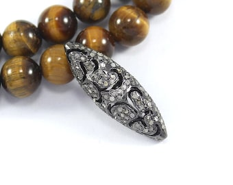 Pave Diamond 925 Sterling Silver Spacer Bead (28x10x10mm)