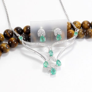 Natural Emerald Necklaces, Pave Diamond Emerald Jewelry, Zambia Emerald Necklace, Minimalist Jewelry, Gift For Her, Anniversary Wedding Gift