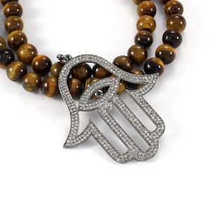 Diamond Hamsa Pendant Necklace: Sterling Silver Evil Eye Charm