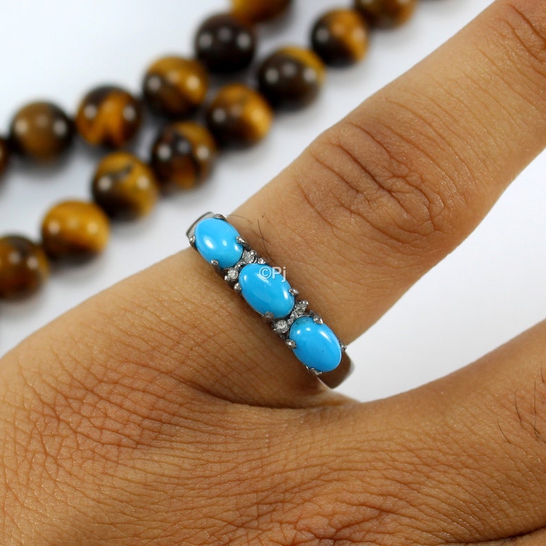 Sleeping Beauty Turquoise Ring Vintage Antique Style Jewelry Birthstone Jewelry Turquoise Band Diamond Ring Turquoise /& Diamond Ring