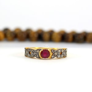 Ruby Diamond Ring, Pave Diamond Ruby Ring, Ruby Band Diamond Ring, Minimalist Ring, 925 Sterling Silver, Gift Jewelry, Free Shipping