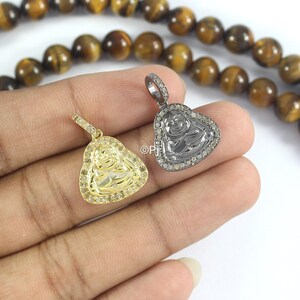 Pave Diamond Laughing Buddha Pendant: Rose Cut, Sterling Silver