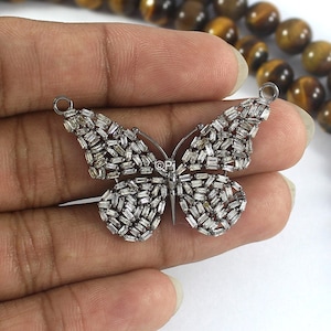 Baguette Diamant Schmetterling Anhänger: Sterling Silber Halskette