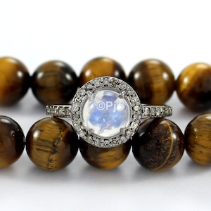 Rainbow Moonstone Diamond Ring: 925 Sterling Silver Cocktail Jewelry