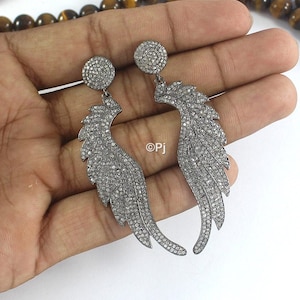 Dangling Earring Diamond Pave Earring Pave Hansa Diamond Earring 925 Sterling Silver SPINEL /& DIAMOND Pave HANSA Earring
