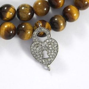 Dije de conector de candado con diamantes pavé: accesorio de joyería de plata de ley 925