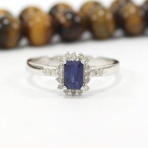 Blue Sapphire Diamond Ring: Pave Halo, Minimalist Design