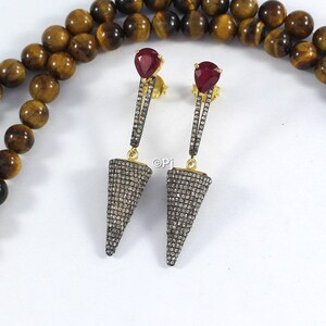 Natural Ruby Pave Diamond Earring, Diamond Ruby Earring, Vintage Style Rose Cut Diamond Earring, 925 Silver, Gift For Her, Free Shipping