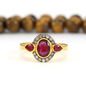Ruby Ring: 925 Sterling Silver, Pave Diamond Gemstone Ring