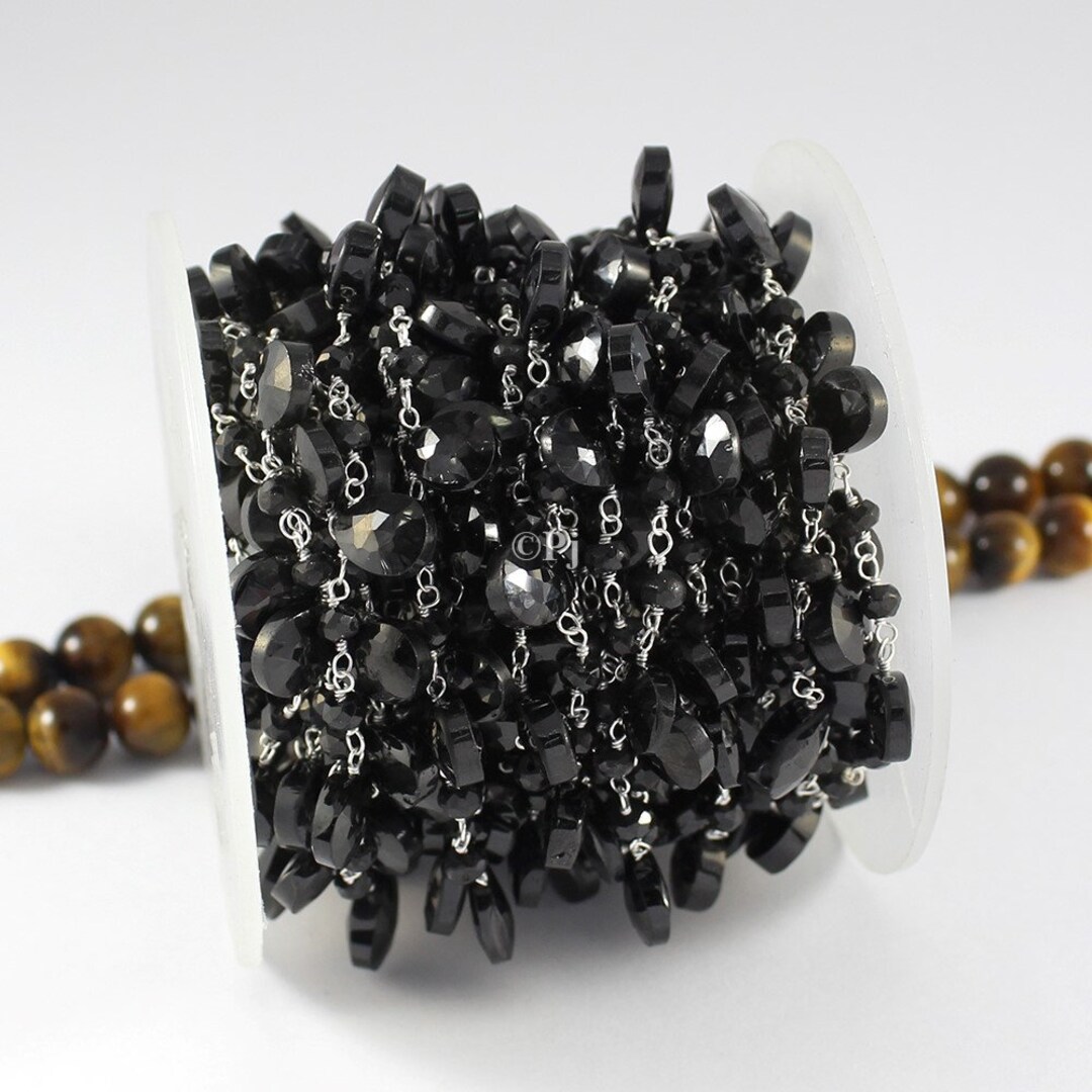 Black Onyx Rosary, Black Onyx Beads Chain, 3-mm Black Onyx Briolette ...