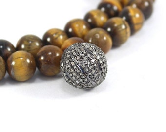 Pave Diamond Bead: 925 Sterling Silver Jewelry Spacer (13x13 mm)