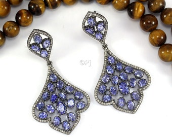 Long Tanzanite Diamond Earrings: 925 Sterling Silver Gemstone Jewelry