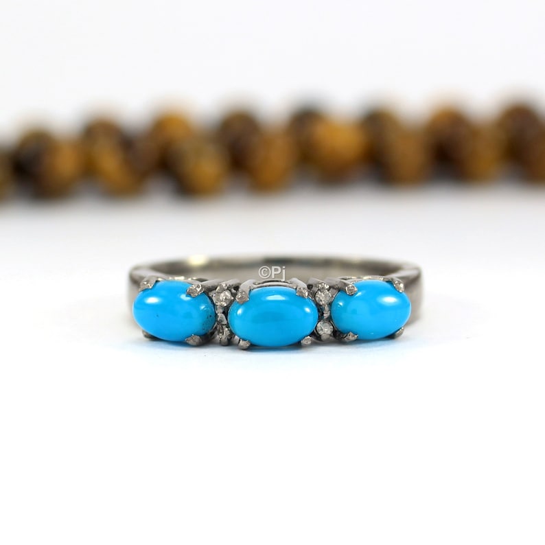 Sleeping Beauty Turquoise Ring Vintage Antique Style Jewelry Birthstone Jewelry Turquoise Band Diamond Ring Turquoise /& Diamond Ring