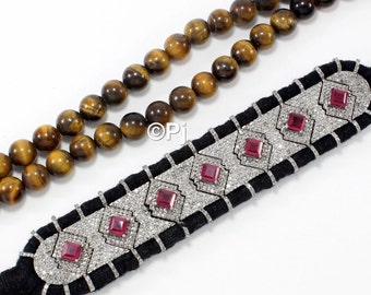Ruby Thread Bracelet: Pave Diamond Macrame Jewelry, Sterling Silver
