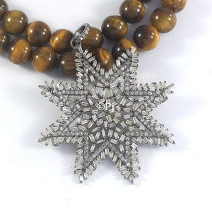 Oxidized Star Pendant: Baguette Diamond 925 Silver Necklace