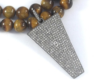 Pave Diamond Pendant: 925 Sterling Silver Necklace, Handmade Jewelry