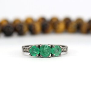 Emerald Diamond Band Ring: Sterling Silver May Birthstone Ring