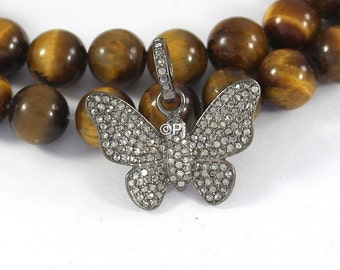 Pave Diamond Butterfly Pendant: Sterling Silver Charm Necklace