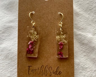 Pink ladies' thumb and Queen Annes lace earrings