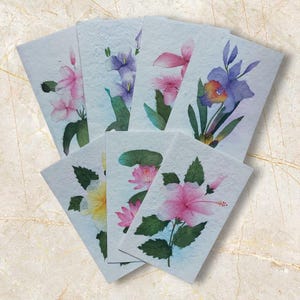 Handmade Flower Postcard – Recycled Paper, Handmade Collage – Unique Floral Illustration – Eco-Friendly Stationery