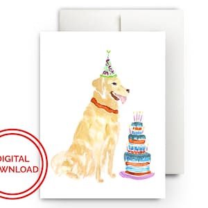 Carte d'anniversaire blonde Golden Retriever / Carte d'anniversaire imprimable / Téléchargement numérique / Impression à la maison