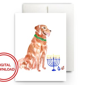 Golden Retriever Hanukkah Card / Carte de vacances imprimable / Téléchargement numérique / Imprimer à la maison Hanukkah Card