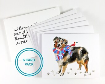 Australian Shepherd Christmas Card, Dog Holiday Cards, Dog Themed Christmas Card Pack, Unique Holiday Card, Dog Lovers Christmas Card