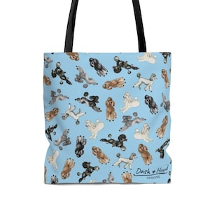 Poodle Tote Bag - Light Blue, animal tote bag, dog mom, gifts for mom, poodle gifts, dog dad, dog lover, pet Christmas gift, eco friendly