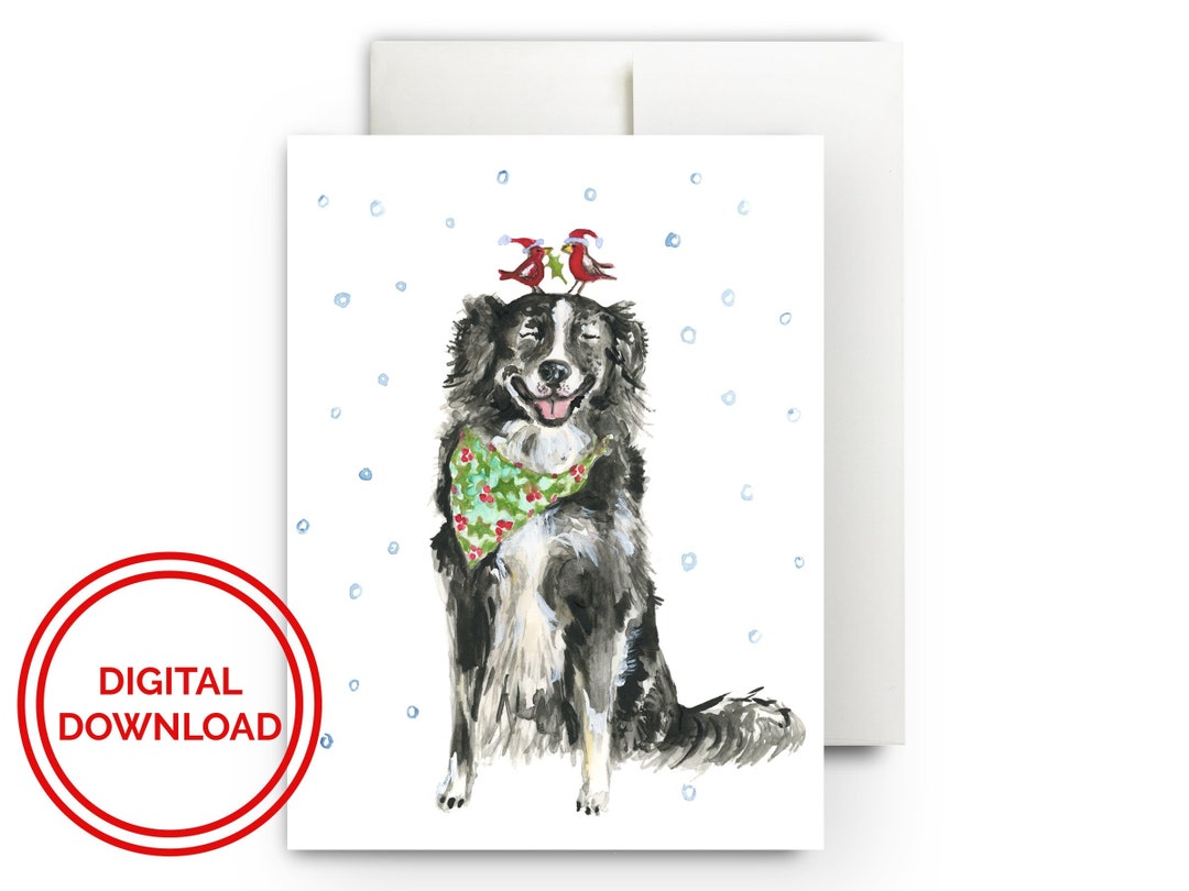 Border Collie Christmas Card / Printable Holiday Card / Digital ...