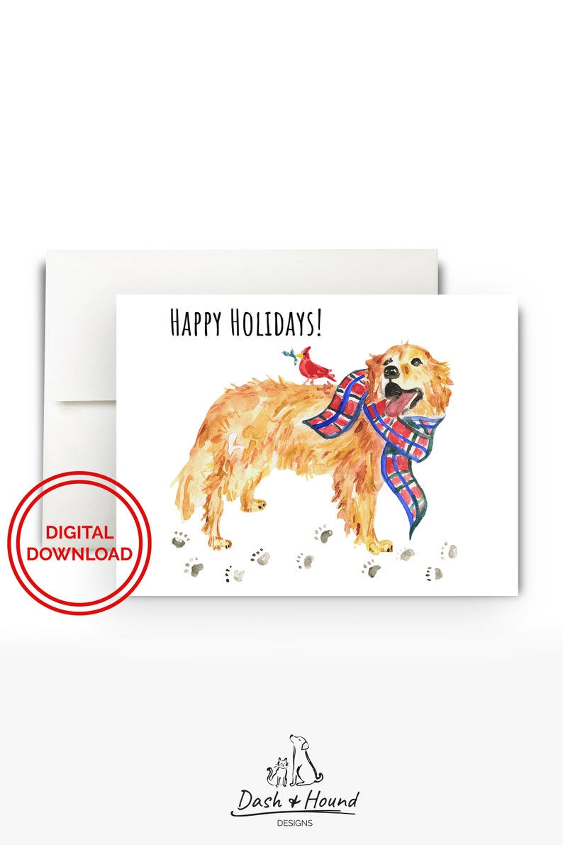 Golden Retriever Holiday Card, Printable Holiday Card, Dog Lover Card ...