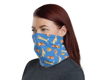 Blue Golden Retriever Gaiter, Dog Lover, Dog Mom, Face Mask, Cover Your Mouth, Playful Dogs, Face Cover, Cute Dog, Watercolor, Neck Warmer