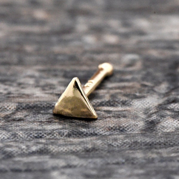 Tiny Solid 14K Gold 3mm Triangle Nose Bone Ring, 23 Gauge 14K Gold Geometric Cruved Triangle Nose Studs, Triangle Gold Nose Stud Ball End