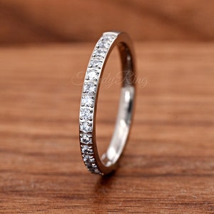 Titanium 2mm Thin Prong Set Round Clear CZ Half Eternity Ring / Laser Engrave Promise Ring / Womens Titanium Wedding Band / Lightweight Ring