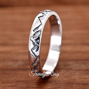 3.5mm width Mountains Range Engraved Silver Band | Sterling Silver Mountain Ring | Mountain Laser Engraved Thumb Ring | Silver Mountain Ring
