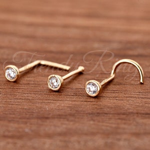 14k Yellow Gold 23 Gauge 2.5mm CZ Bezel Set Nose Stud 14k Yellow Gold 23 Gauge 2.5mm CZ Bezel Set Nose Stud