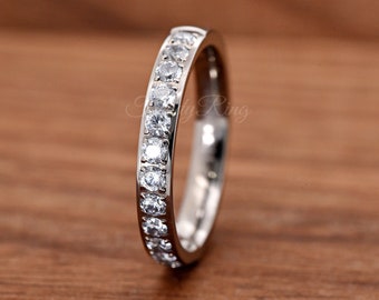 Titanium 3mm Thin Prong Set Round Clear CZ Half Eternity Ring / Laser Engrave Promise Ring / White Titanium Wedding Band / Lightweight Ring