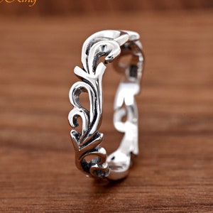 Filigree Wave Eternity Thumb Ring | Dainty Minimalist Filigree Tracery Ocean Waves Ring | 925 Sterling Silver Boho Filigree Plain Ring
