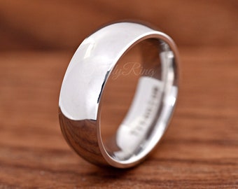 High Polished 8mm Classic Dome Titanium Ring / Titanium Wedding Band / Minimalist Lightweight Mens Womens Anniversary Ring / Laser Engrave