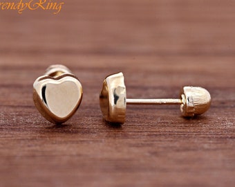 14 Karat Gold 5mm Tiny Heart Stud Screw Back Earrings Minimalist Style Girls Small Children Womens Earring Birthday Gift