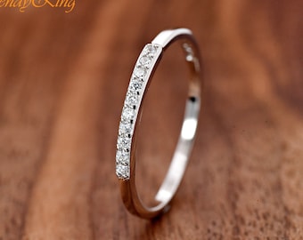 Pave Set CZ 1.5mm Thin Stackable Silver Ring | Womens Silver Trendy Ring | 925 Sterling Silver Half Eternity Ring | Minimalist Dainty Ring