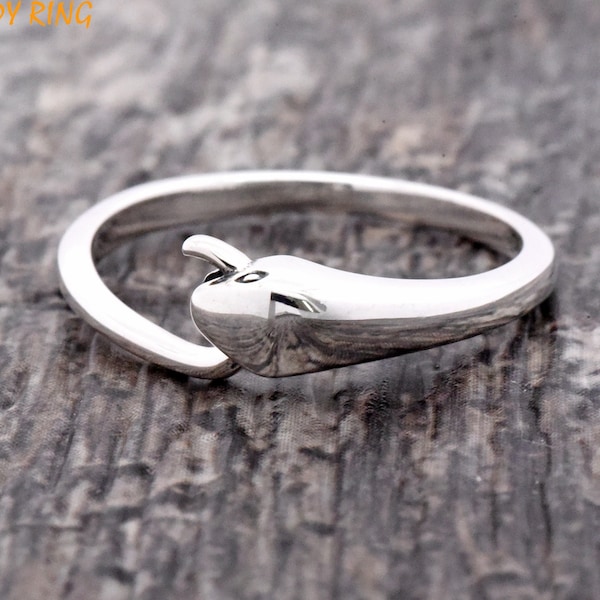 Minimalist Silver Snake Biting Tail Ring, Solid 925 Sterling Silver Ouroboros Biting Tail Snake Ring, Infinity Cycle of Birth and Death Ring